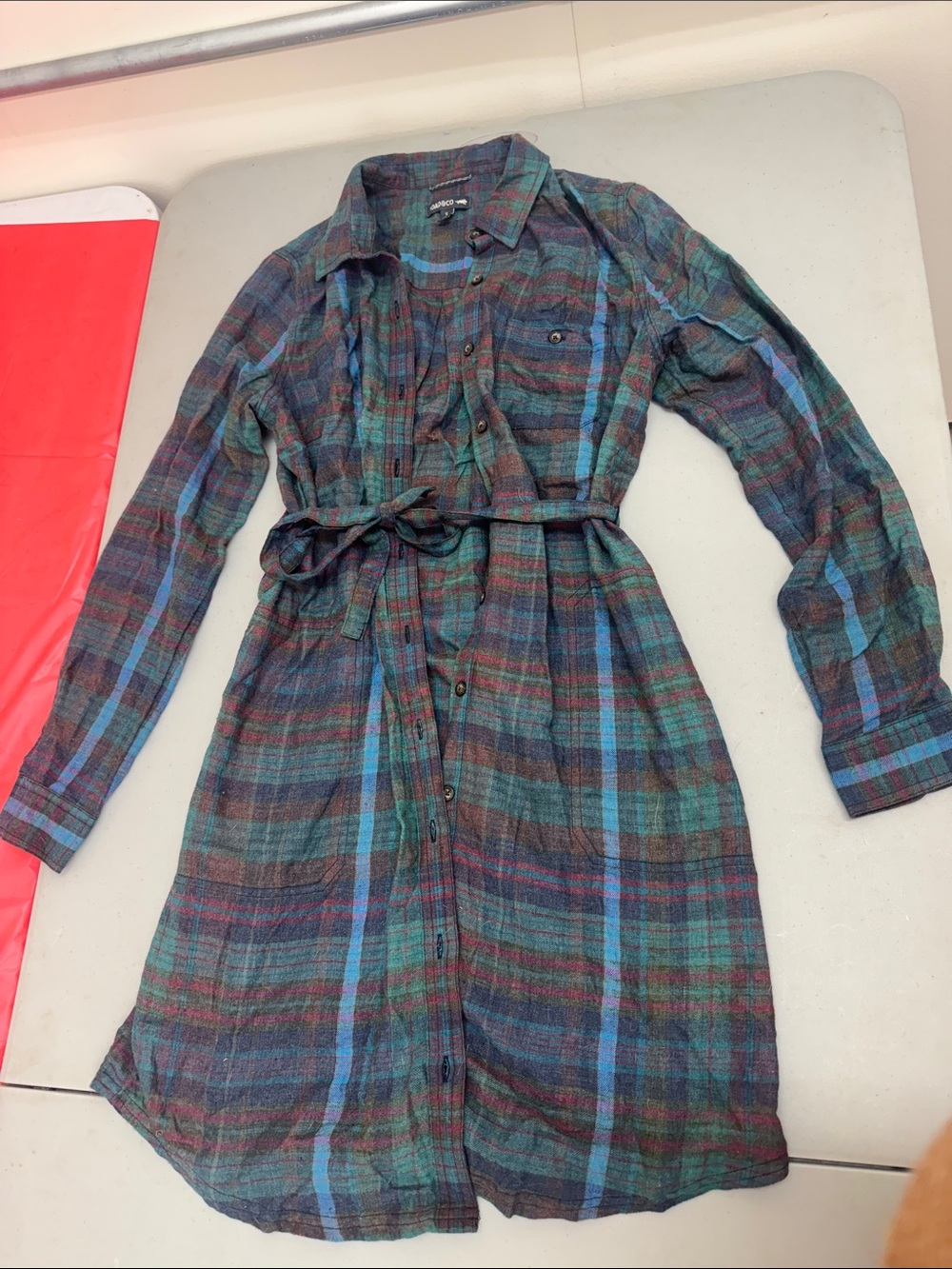 Toad & Co (Title Nine) Plaid Shirt Dress in Blue:Green/Turquoise/Burgundy
